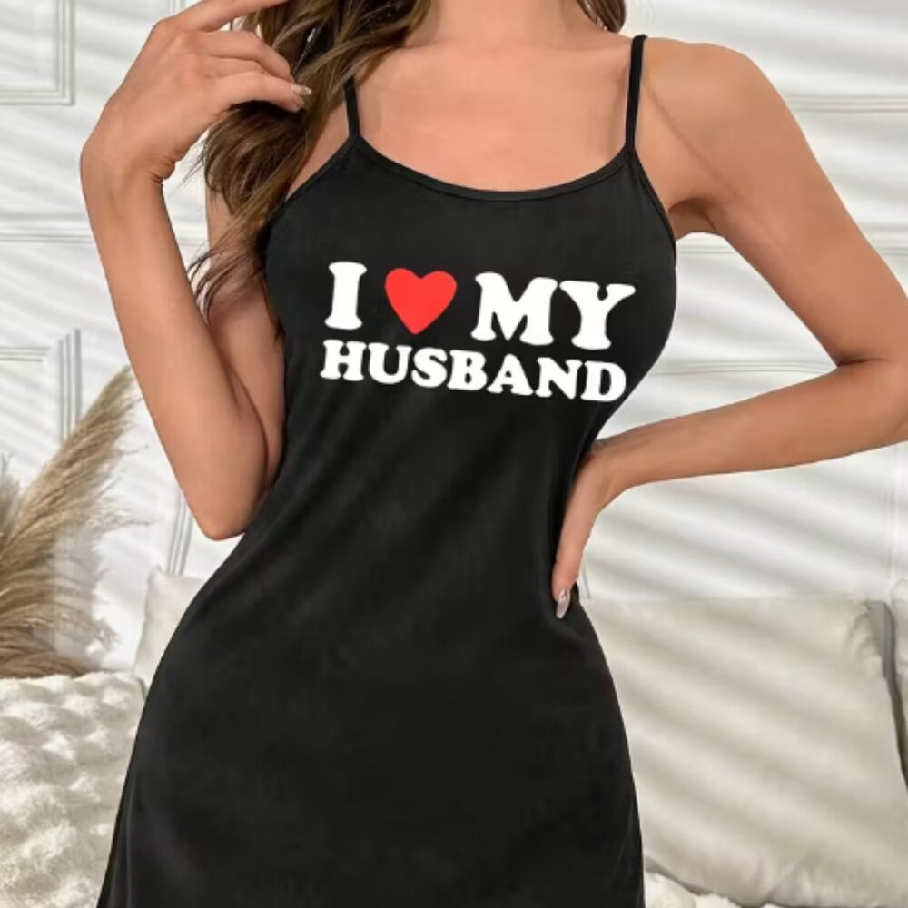 Women Intimate Soft Sleepwear Pajama Black I Love My Husband Large